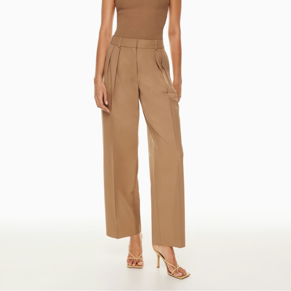 Aritzia Babaton Tan Revue Wide-Leg Pleated Pants